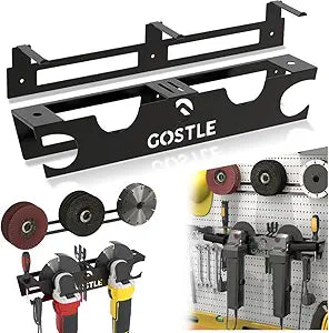 4 Bay Angle Grinder Holder with Discs Hook Rack, Grinders Power Tools Holder Storage Rack, Wall Mount Organizer Bracket for Cutters Polishers with Cord Hanger and Hooks