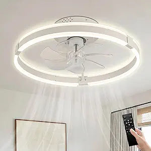 20 Flush Mount Ceiling Fan with Lights, Dimmable LED Fandelier, Low-Profile, Quiet Reversible DC Motor, Remote, Timer & Memory, White