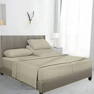 Split King Sheet Set - Luxury Split King Sheets for Adjustable Bed - 100% Cotton, 600 Thread Count Split King Sheets - 16" Deep Pocket Cooling Sheets for Split King Adjustable Bed - Beige