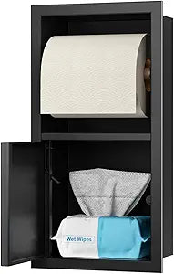 Toilet Paper Holder, Hidden Tampon Storage Holder, in Wall Toilet Roll Holder, Recessed Toilet Niche for Bathroom (Matte Black)