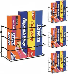 Evelots Kitchen Wrap Organizer - 4 Pack - Hold up to 4 Plastic, Foil, Paper, Wax - Cabinet Door, Wall Rack Basket - Sandwich, Freezer, Food Bag Storage - Laundry Supplies - Black