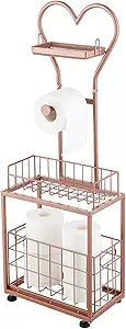 Freestanding Toilet Paper Holder, Drawer Style Storage Compartment, with Storage Shelf Reserve for Phone Tablet Magazine Bathroom Organizer (Red Copper)