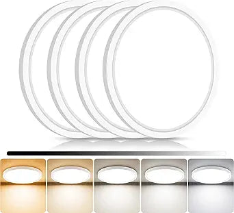 libtit 4Pack 7inch LED Flush Mount Ceiling Light, Dimmable & 5Color Temperatures (3000K-6500K), 15W Round Slim White Light Fixture for Closet Hallway Kitchen Bathroom Laundry