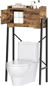 YATINEY Over The Toilet Storage Cabinet, Freestanding Above The Toilet Storage Cabinet, Over The Toilet Storage Rack with X-Shaped Back Support, for Bathroom, Laundry, Rustic Brown and Black TR04BR