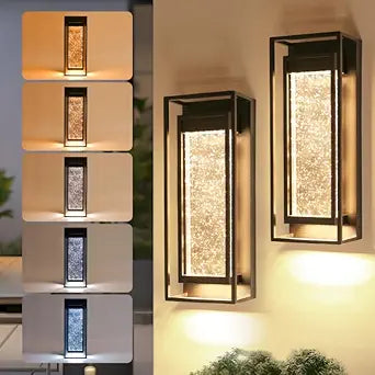 LUTEC 2 Pack Outdoor Wall Light Fixtures, 5 Color Temperature Porch Light Wall Sconce with Crystal Bubble Glass,Waterproof Outdoor Wall Lanterns, Modern Outside Lights for House Front Door Garage