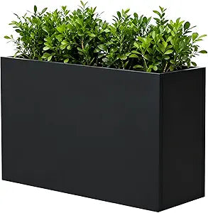 Metal Rectangular Planter 32" L x 15" W x 24" H Outdoor Tall Metal Planter Box with Removable Insert Shelf for Outdoor, Indoor, Garden (Black, 32 * 15 * 24)