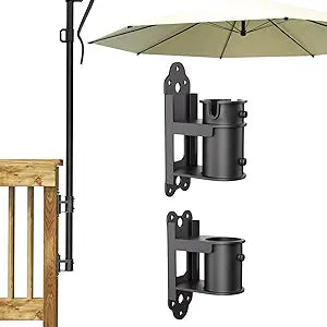 Patio Umbrella Holder, Stainless Steel Outdoor Umbrella Mount Bracket for Deck Railing, Adjustable Base Width (Fit MAX OD 2 Inch)