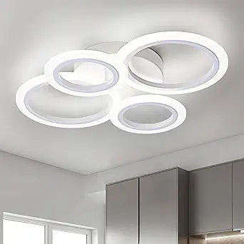 Modern LED Ceiling Light, White 4 Rings Flush Mount Ceiling Light, 4000K Lighting Fixture Ceiling Lamp for Kitchen, Bedroom, Living Room, Laundry Room