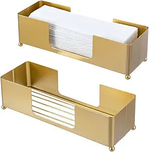 MyGift Modern Brass Tone Metal Tabletop Folded Hand Towel Holder, Commercial Countertop Tissue Dispenser Tray for Trifold, C-Fold and Z-Fold Towels, Set of 2