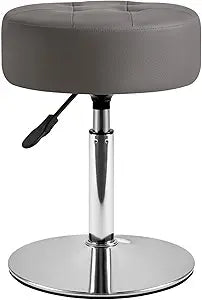 IBUYKE Height Adjustable 360Swivel Vanity Stool, Tufted Round Vanity Chair for Makeup Room, Faux Leather Vanity Stool for Bathroom, Living Room, Modern Ottoman, Gray WBD025G