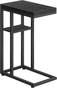 HOOBRO Foldable C Shaped End Table, C Shaped Side Table with Storage Shelf, Small Snack Table, Slide Under Couch Table for Sofa, Living Room Bedroom Small Spaces Easy Assembly, Black BK29SF01