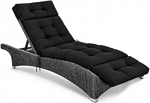 Outdoor Chaise Lounge Cushions, Waterproof Non-Slip Thickened Lounge Chair Cushion with Ties, Replacement Patio Pool Recliner Cushions for Outdoor Furniture, 74.4x21.7x4.5 Inches (Black)