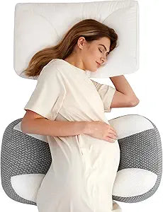 Momcozy Plus W Shaped Pregnancy Pillow for Sleeping - Adjustable Maternity Pillow for Side Sleepers - Portable Wedge Belly Support -Compact Design for Back Belly and HIPS