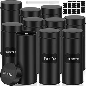 Tanlade 10 Pcs Tea Tin Canister 23oz Metal Round Cans with Airtight Lid Double Sealed Loose Leaf Tea Storage Containers with 1 Erasable Chalk Marker and 16 Stickers for Coffee Sugar Spices