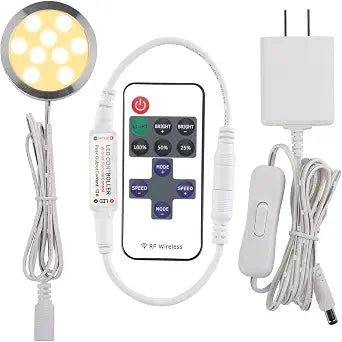 Under Cabinet Lighting Single LED Puck, RF, White Cable, Warm White