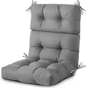 DANGHOOGY Outdoor/Indoor High Back Chair Cushion, Waterproof Outdoor Rocking Chair Cushion with Ties, Tufted Replacement Seat Cushions for Outdoor Furniture, Grey