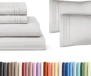 French Grey 4-Piece Sheet Set & Pillowcase Bedding Bundle (Queen Size) - Complete Queen Sheet Set & 2 Pillowcases w/ Deep Pockets up to 16 inches - Hotel Luxury Quality - Soft, Breathable & Cooling