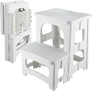 Folding 2-Step Stool for Adults Kids Non-Slip Collapsible Portable Step Stool for Kitchen Home Toilet Bedroom Office Bathroom Rv,Holds 300 Lbs(White)