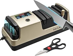 Professional 5-in-1 Electric Knife Sharpener with LCD Display,Scissor Sharpener with 3-Speed & 100% Diamond Abrasives - Precision Angle Guides for Straight, Serrated, Cleaver & Kitchen Scissors