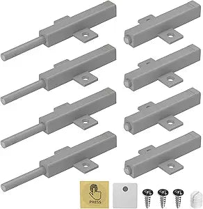 Cabinet Push Open Hardware, Jiayi Strong Spring Magnetic Cabinet Latches, Large Drawer Opener Release Pop Out Touch Latch Push Close for Kitchen Drawer Door Magnets Catch Closure (Gray, 8 Pack)