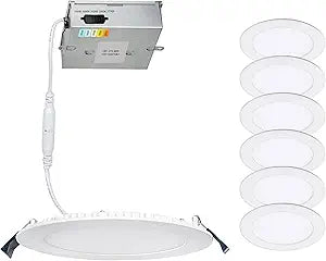 WAC Lighting Lotos 4in LED Round Recessed Light 5-CCT Selectable 8W 725 Lumens IC-Rated Airtight 120V-277V Universal in White (Pack of 6)