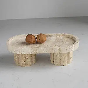 Natural Travertine Marble Oval Tray with 2 Legs, 10" Vanity Decorative Tray for Countertop Organizer, Catchall Tray for Perfume, Candles, Jewelry Dish