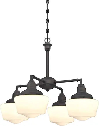Westinghouse 6342000 Scholar Four-Light Indoor Convertible Chandelier/Semi-Flush Ceiling Fixture, Oil Rubbed Bronze Finish with White Opal Glass, Oil-Rubbed Bronze