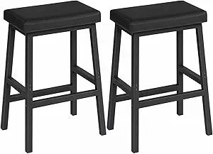 HOOBRO Bar Stools, Set of 2 Bar Chairs, Counter Height Bar Stools, 24 Inch Barstools for Kitchen Counter, PU Upholstered Kitchen Stools, for Kitchen, Bar, Dining Room, Black BB01MD01