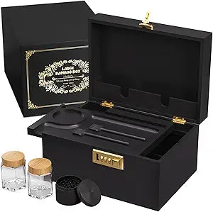 Bamboo Storage Box with Lid and Lock - Wooden Storage Box with Rolling Tray, Adjustable Dividers, Elegant Storage Organizer, Gift for Men