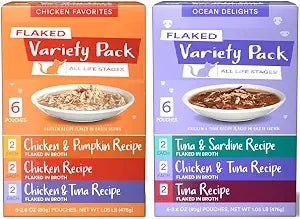 Grain-Free Flaked Wet Cat & Kitten Food Variety Pack  Real Tuna & Chicken in Broth  No Corn, Soy or Wheat  Omega-3s for Skin & Coat  All Life Stages (12 Pouches, Chicken & Ocean)