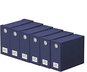 SpaceAid 6 Pack Bed Sheet Organizers and Storage, Foldable Sheet Organizer with Window for Linen Closet, Set Folder Keeper for Queen & King Size Bedding Storage (Navy Blue)
