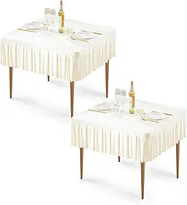 Wish Care 2 Pack Ivory Spandex Tablecloths for 34x34 Inch Square Tables, Stretch Fitted Table Clothes with Pleated Ruffle Skirt for 34 Table, Wrinkle Free and Elastic, for Party Kitchen Home Dining