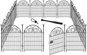 Getlay Tall Garden Animal Barrier Fence With Gate,40 in(H)27 in(L) 12 Panels Dog Digging Fence Barrier, Black Metal Temporary Fences, Reusable Defense Fencing For Outdoor Yard. Total 26.2 FtPatented
