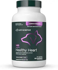 VetriScience Omega Healthy Heart Easy-Open Capsules, Cardio Strength Taurine and Omega-3 Supplement for Dogs and Cats, Heart Support Supplement for Pets, 90 Count