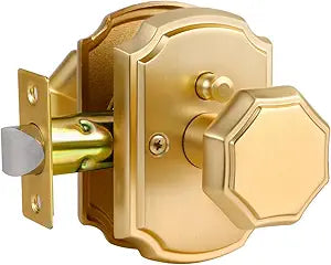 2 Pack Gold Door Knobs Privacy Door Knob Satin Brass Door Knob Interior Brushed Gold Door Knobs for Bedroom and Bathroom,Zinc Alloy