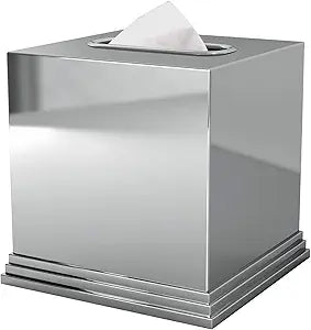 nu Steel Timeless Boutique Tissue Box Cover Stainless Steel Square Facial Tissue Box Holder for Bathroom Vanity Countertops, Bedroom Dressers-Chrome Finish