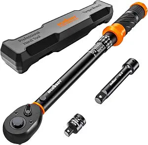 HORUSDY 1/2-Inch Drive Click Torque Wrench Set  10170 ft-lb / 13.6230.5 Nm, 3% Precision, Dual Scale, 72-Tooth Reversible Head with 5" Extension & Adapter for Car, Tire, and Motorcycle Use