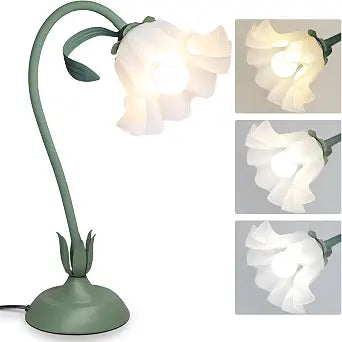 NewAoNaSen Flower Table Lamp Cute Lily Desk Lamp Bedside Night Light -Green