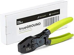 TRUE CABLE External Ground Crimping Tool for Shielded RJ45 Connectors, Dual Crimp Cavities, Carbon Steel, Non-Slip Ergonomic Handle, Terminal Crimper with Latch Mechanism