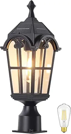 Solar Post Lights Outdoor with Bulb Dusk to Dawn Lamp Posts Outdoor Lighting Waterproof Solar Post Lamp Anti-Rust Exterior Pole Light Outside Pole Lighting for Yard Pathway Driveway Fence