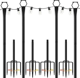 4 Pack String Light Poles for Outside, 10Ft Light Poles for Outdoor String Lights, Adjustable Outdoor String Light Poles with Fork,Metal Fence Post for Patio,Backyard,Deck