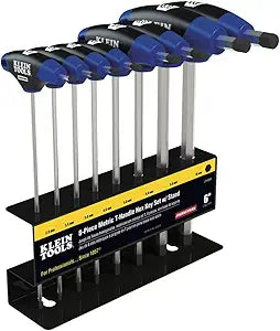 Klein Tools JTH98M T-Handle Hex Key Set, Metric Sizes Allen Wrench Set with 9-Inch Blades, Stand Included, 8-Piece