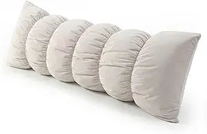Pat. Pend.Long Bed Pillow for Adults and Side Sleepers with Segmented Design, Soft Velvet Body Pillow with Removable Washable Pillowcase, (Misty White,47" x 15.7")