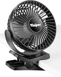 Viniper 6 inch Rechargeable Clip on Fan, 5000mah Battery Desk Fan : 360 Rotation & 3 Speeds Strong Wind Portable Fan, 8-30 Working Hours, Quiet and Powerful (Black)