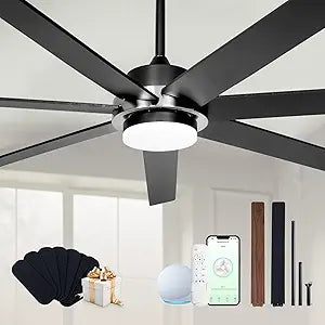 Minislak 72" Black Smart Ceiling Fan with Light and Remote via WIFI Alexa APP Control,6 Speed Quiet DC Motor,Dimmable,Indoor Outdoor Ceiling Fans for Patios or Bedroom,Living room