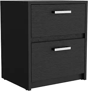 Tuhome Trivor 2-Drawer Nightstand with Spacious Storage, Modern Bedside Table with Metal Handles, Compact Design for Bedrooms and Small Spaces, Functional Nightstand with Superior Top for Essenti
