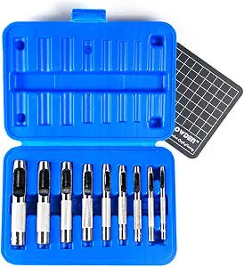 OWDEN 9 Pieces Leather Hollow Punch Set (1/8"-1/2") with a Cutting mat.
