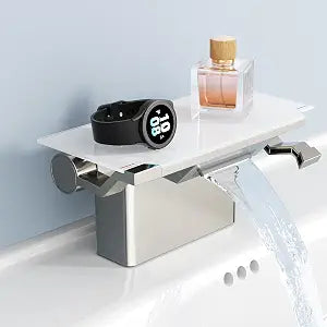 Plastic Bathroom Faucet with Storage Platform 4", 2-Hole, Brushed Nickel