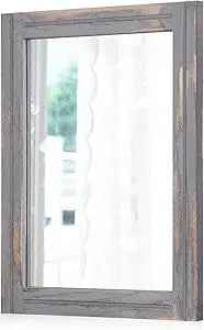 AAZZKANG Wood Framed Mirror Rectangular Rustic Wall Mirrors Decorative Large 20"x16" for Farmhouse Bathroom Living Room Bedroom Grey