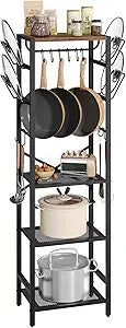 MAHANCRIS 4-Tier Pot Rack, Pots and Pans Organizer for Kitchen, Lid Organizer Rack with U-Shaped Lid Holders, Kitchen Storage Shelf for Standing Cookware, Rustic Brown and Black POHR3001